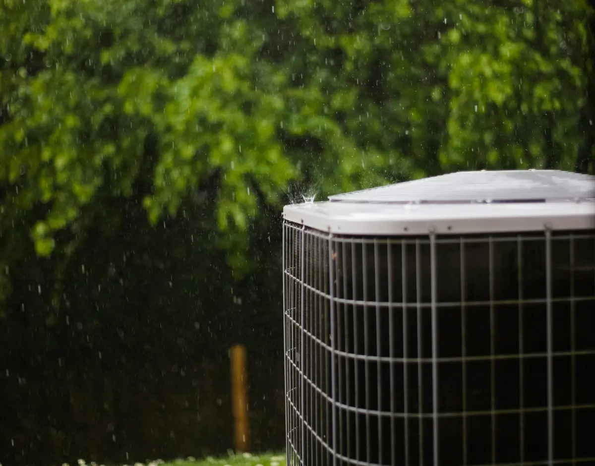 Residential outdoor AC condenser installed at a Atlanta home