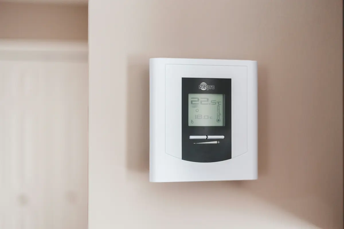 Smart thermostat installed on wall in a Atlanta home