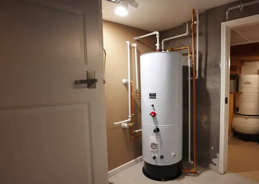 Residential gas water heater tank installed in a Atlanta basement